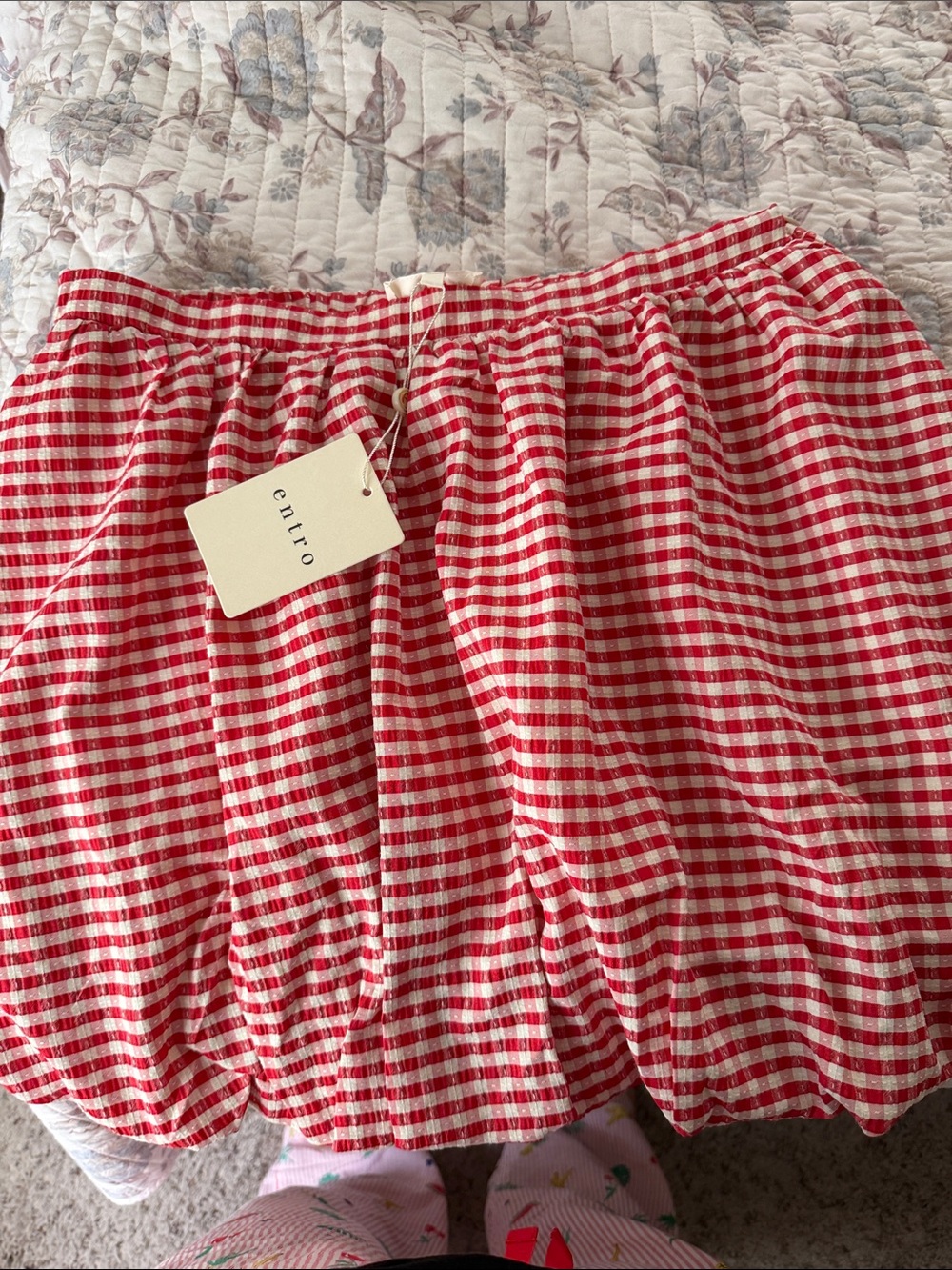 entro Red and White Gingham Bubble Skirt
